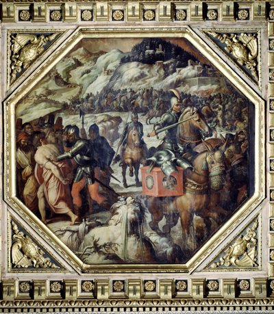 De nederlaag van de Venetianen in de Casentino van het plafond van de Salone dei Cinquecento, 1565 door Giorgio Vasari